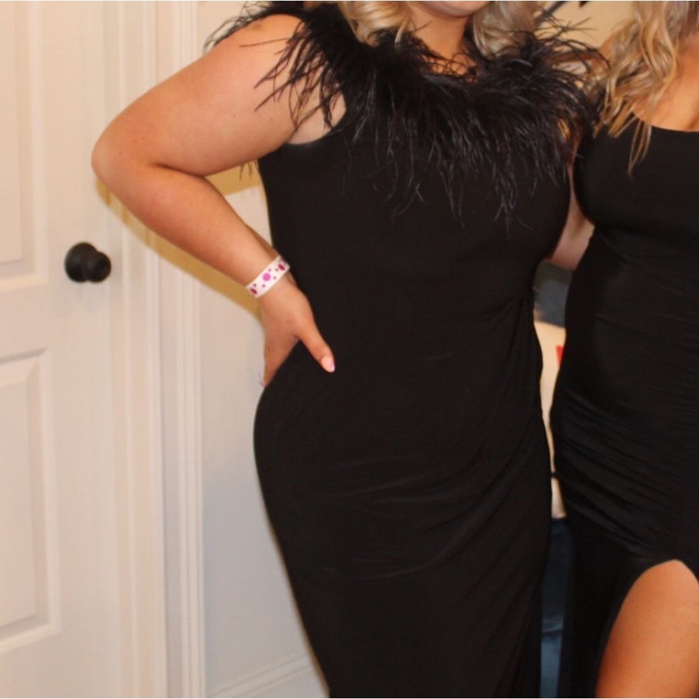 Black formal feather dress